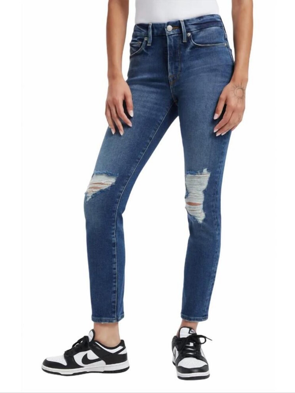 $140 Good American Good Legs Ripped High Waist Cigarette Jeans 12 / 31